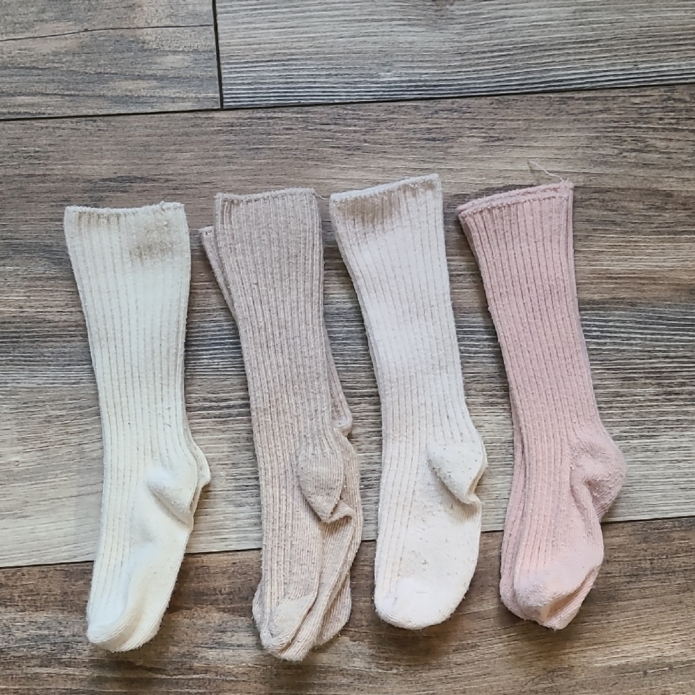 Zara Kids Ribbed Socks Set - Cream, Tan, Pink